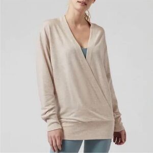 Athleta Purana V Neck Wrap Sweatshirt Sz XS Toasted Brown Heather $79